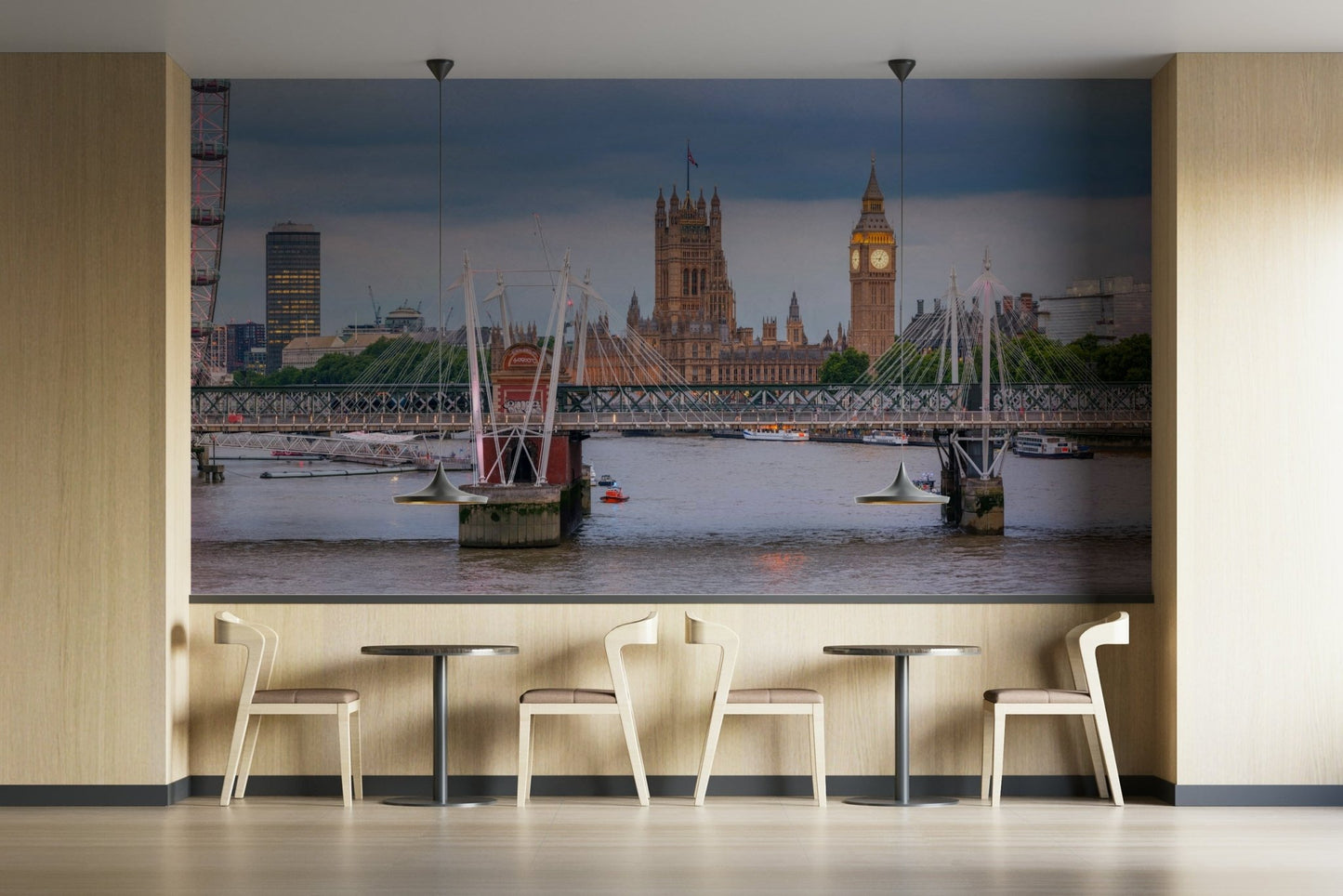 A contemplative city evening wallpaper mural for a feature wall.

