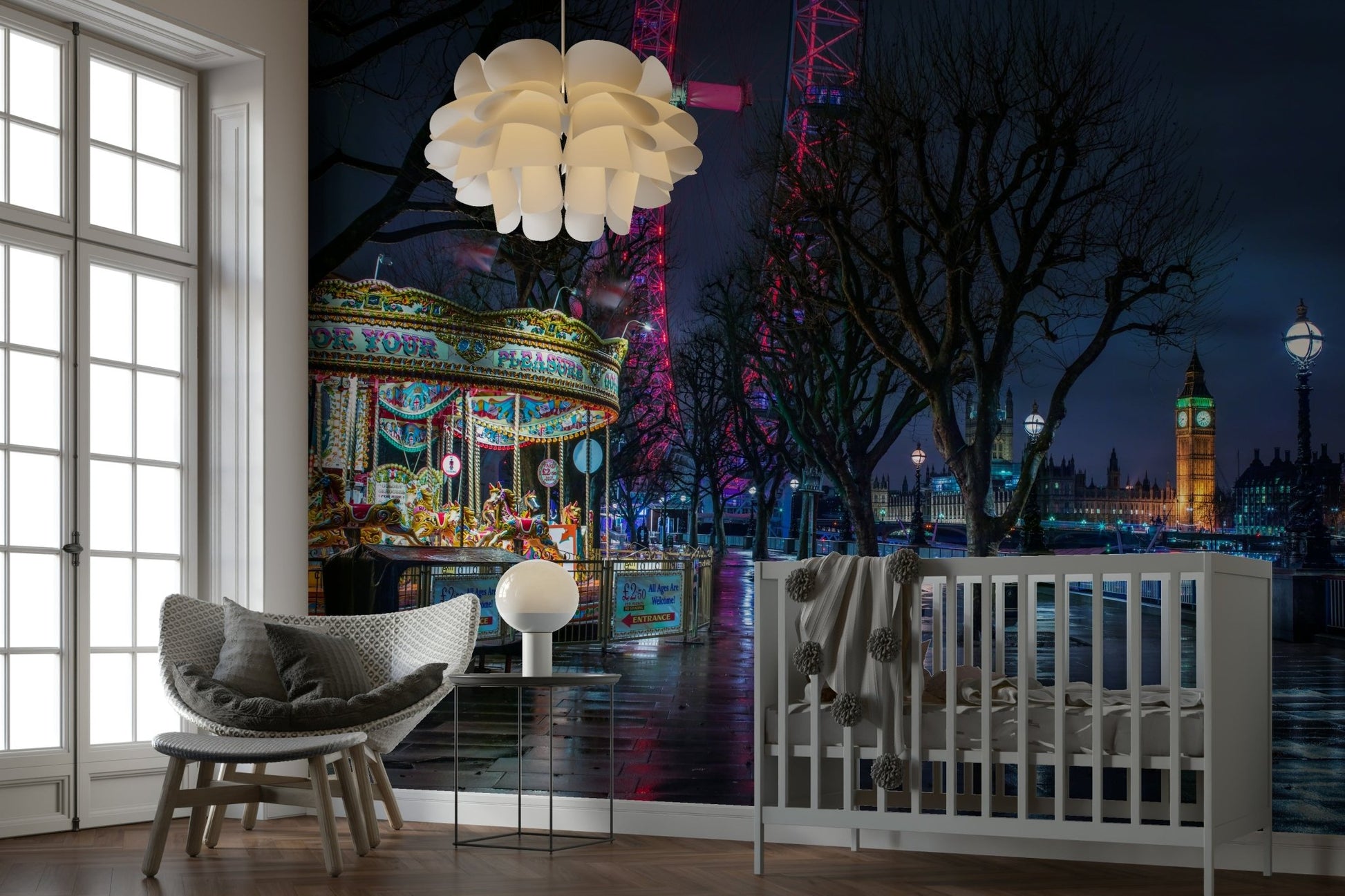 Glowing cityscape wallpaper mural

