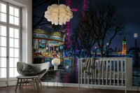 Glowing cityscape wallpaper mural

