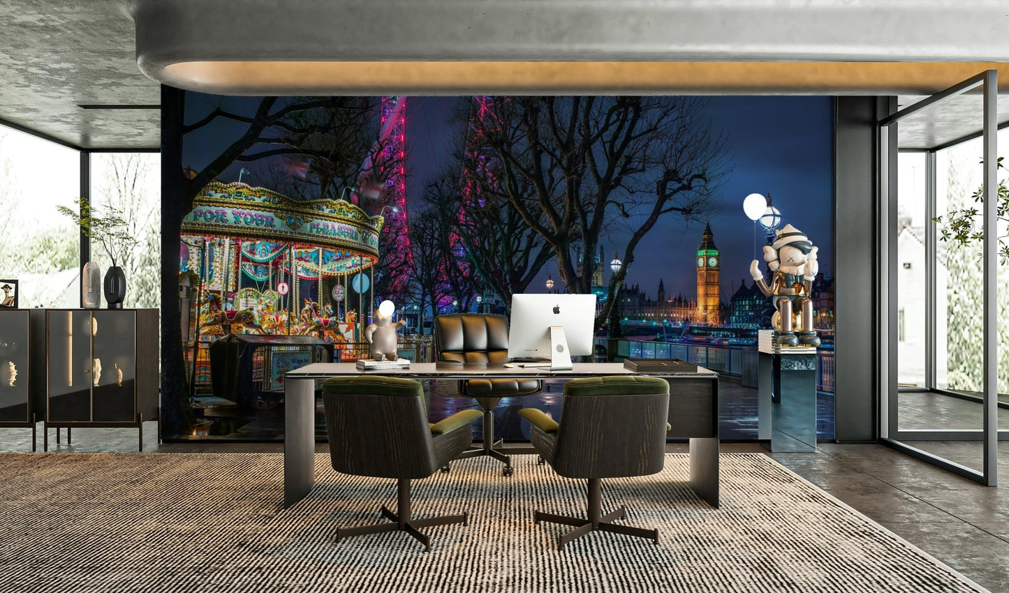 Urban street wallpaper with carousel

