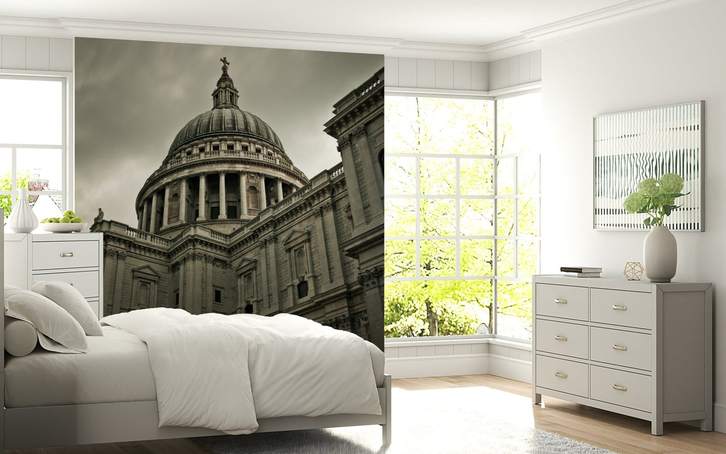 Sophisticated monochrome wallpaper depicting a famous European capital.