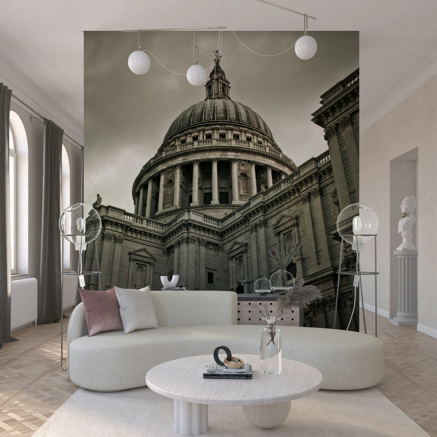 London Grandeur Wall Mural featuring Big Ben in grey tones wallpaper.