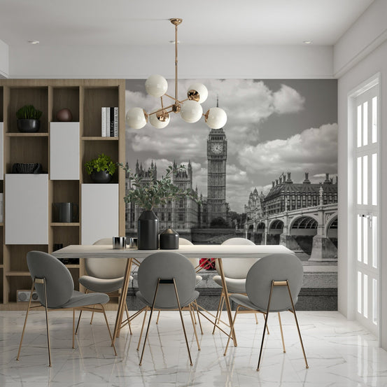 London in Bloom wall mural showing red roses against a monochrome skyline GD7402

