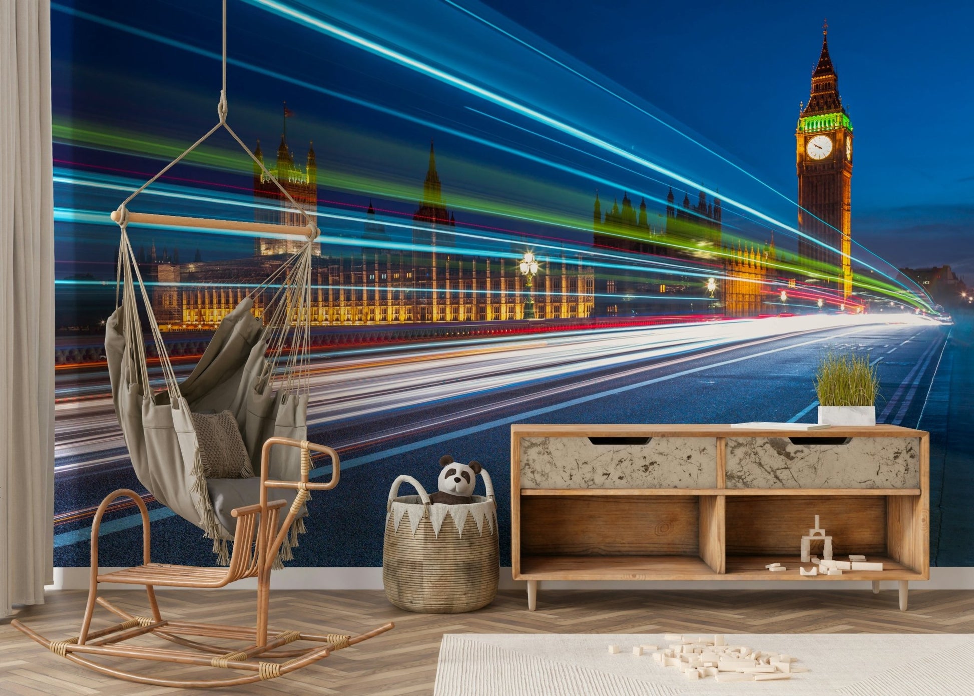 The composition captures the energy of the street level.

