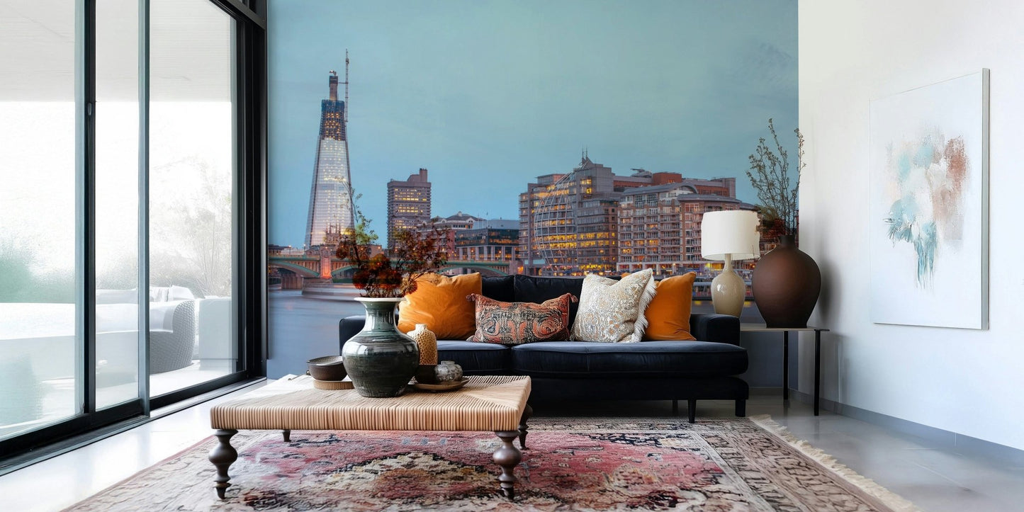 Atmospheric wall mural depicting a famous capital city at dusk.