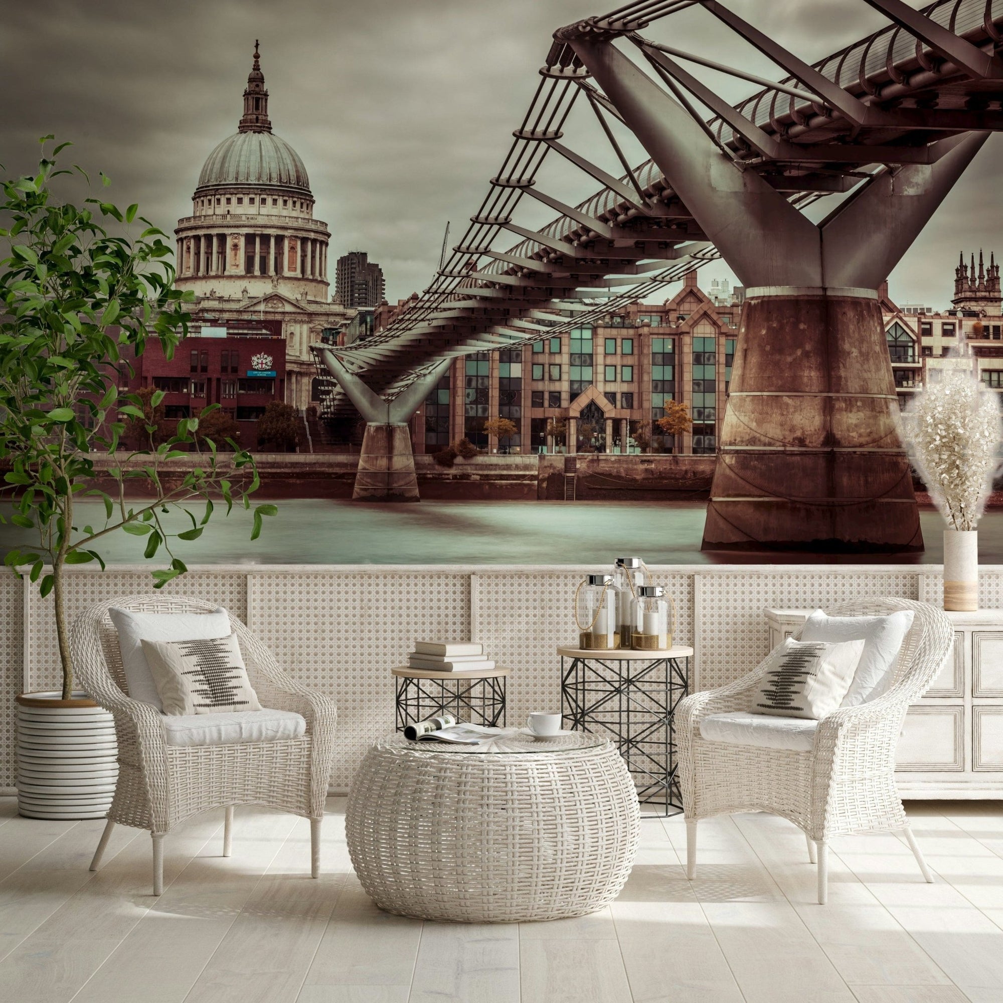 London Millennial Bridge Vista wall mural, iconic St. Paul's Cathedral, skyline view., GD6891