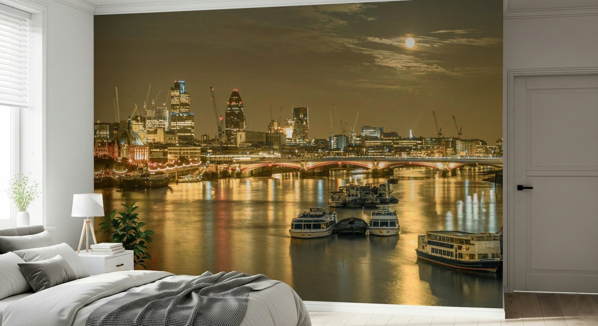 Luminous London Nights towers, wall mural, striking nighttime vista.