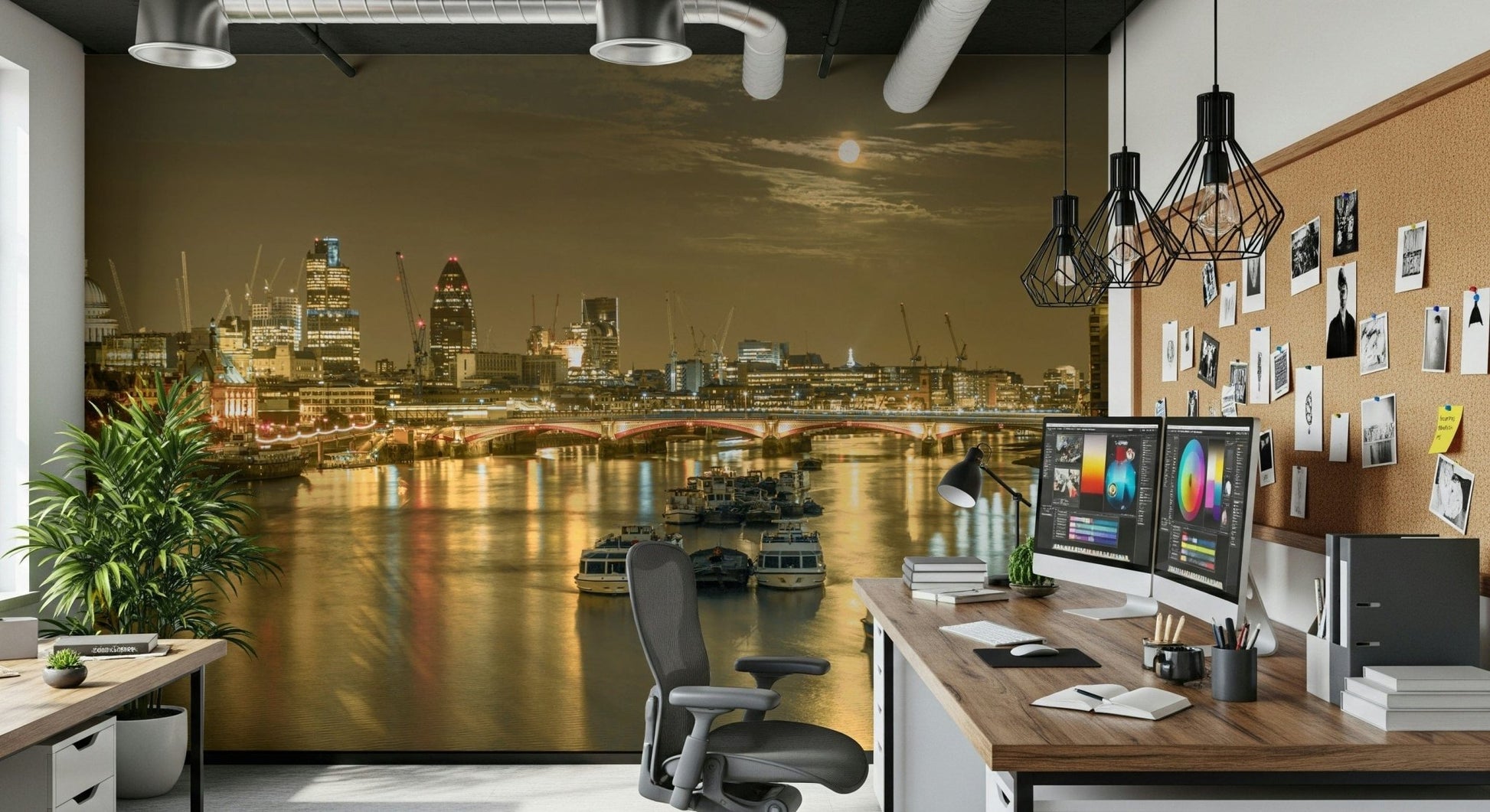 Gritty London Nights cityscape, wallpaper, bridges and boats image.