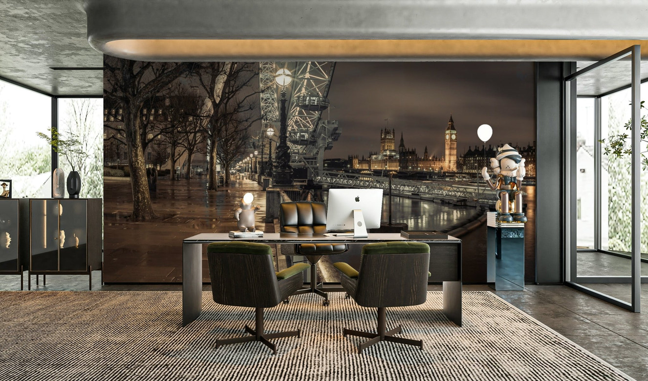 London night wall mural with Thames River view

