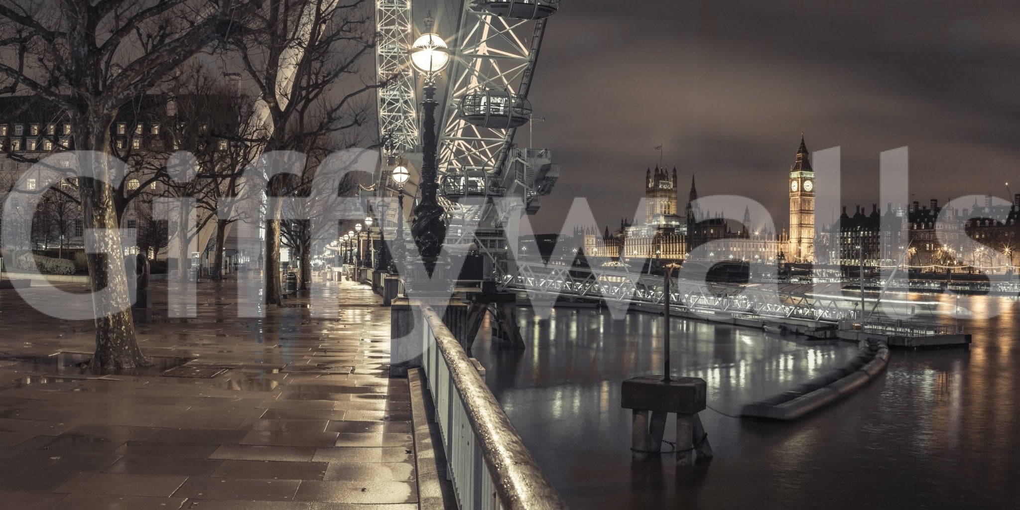 London Nightscape Thames Serenity Mural