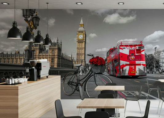 London Ride wall mural in a modern living room setting.