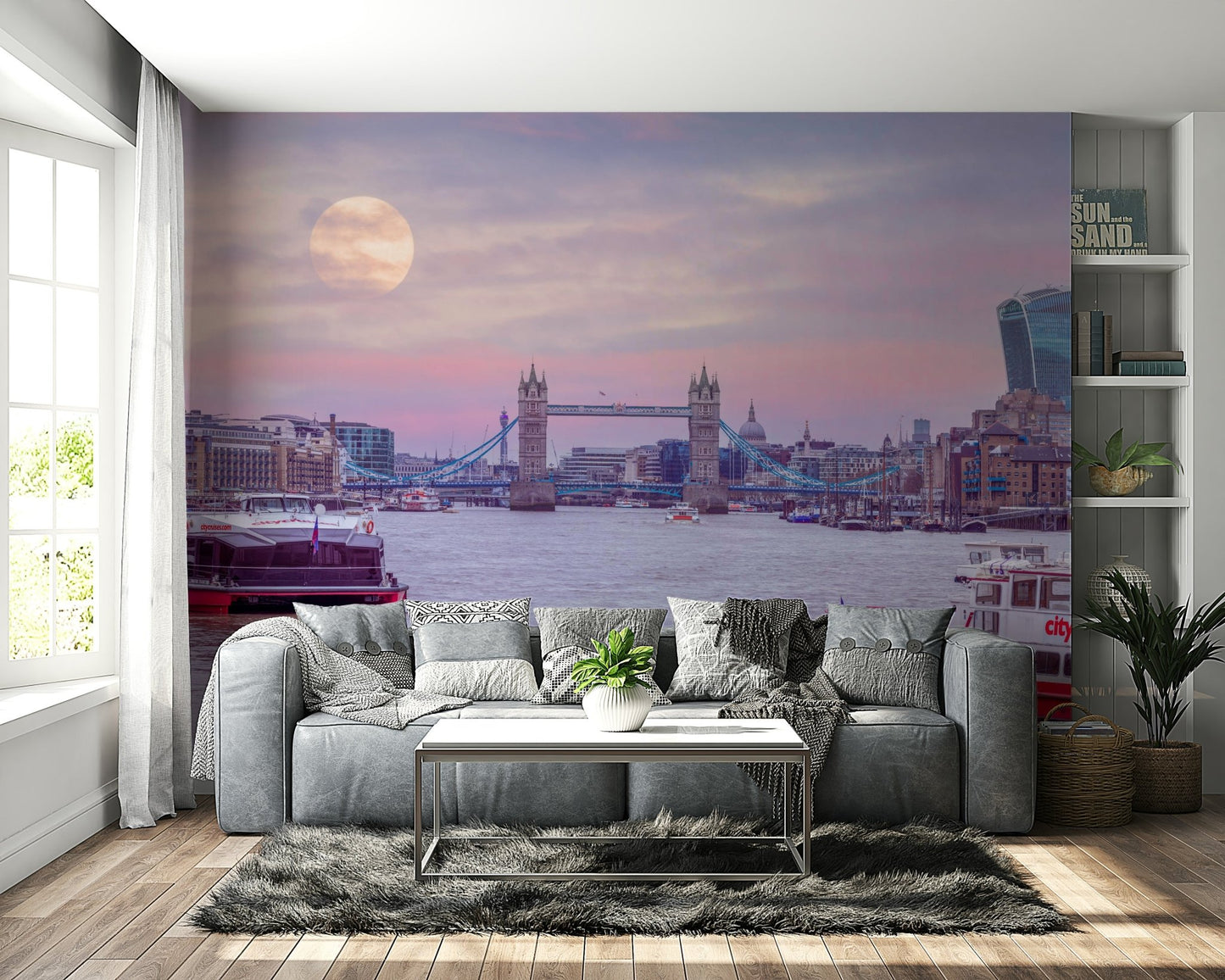 Soft glow of a full moon or twilight.

