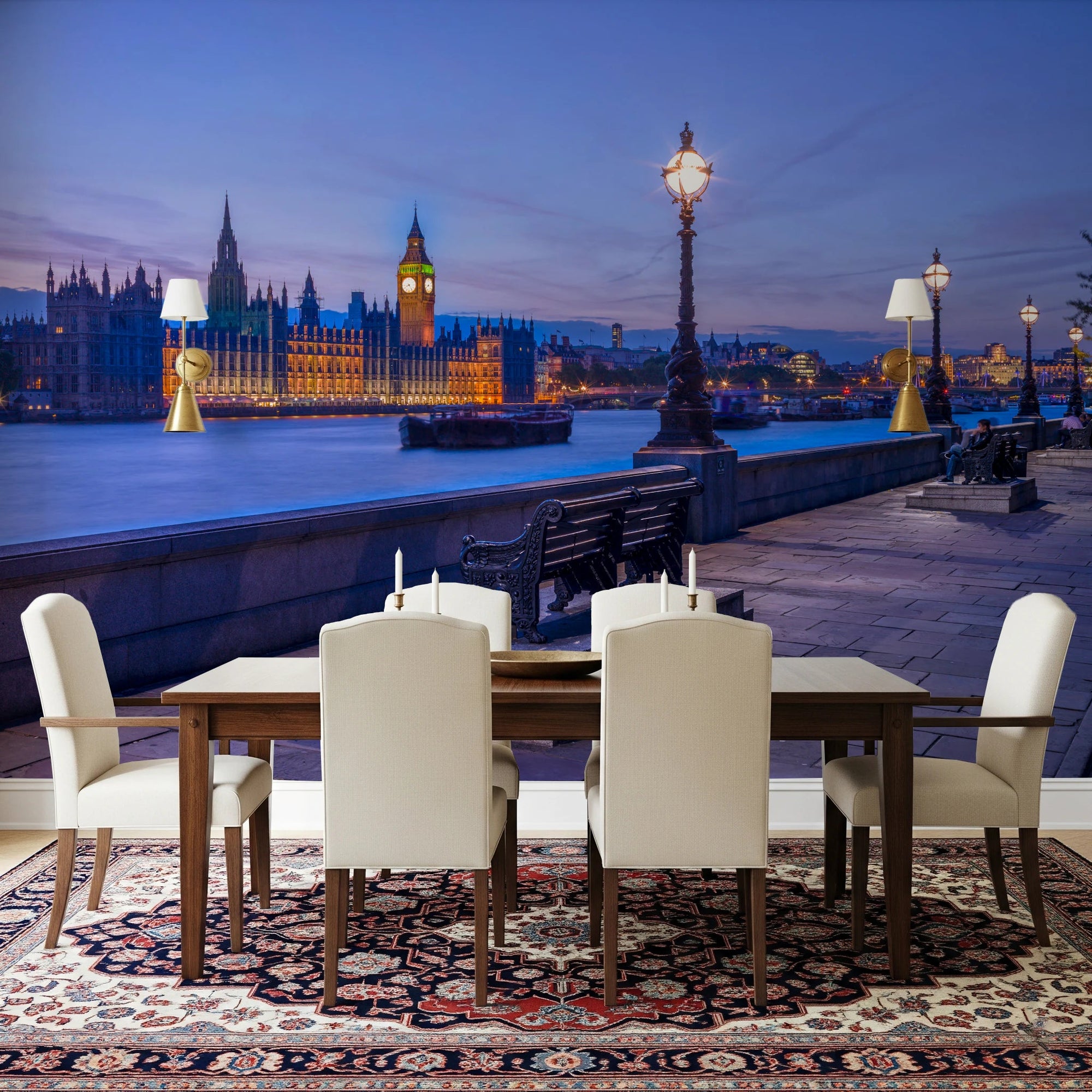 London Twilight wall mural in dining room with riverside lights, GD8757