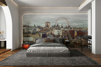 An elegant wall mural with a view of the London skyline.

