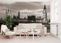 Minimal lounge styled with London’s Majesty Wall Mural and calm river view