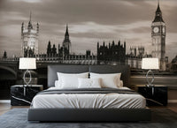 Bedroom styled with London’s Majesty Wall Mural and iconic skyline backdrop