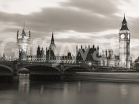 Monochrome cityscape in London’s Majesty Wall Mural with historic architecture