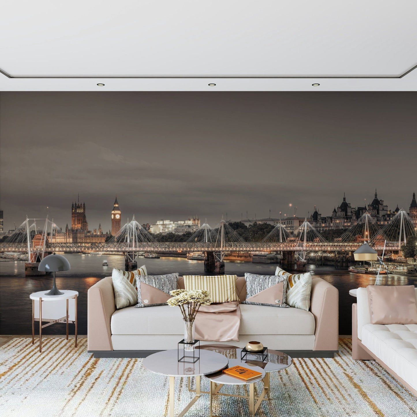 London's Nightfall Wall Mural in a creative studio with professional desk equipment.