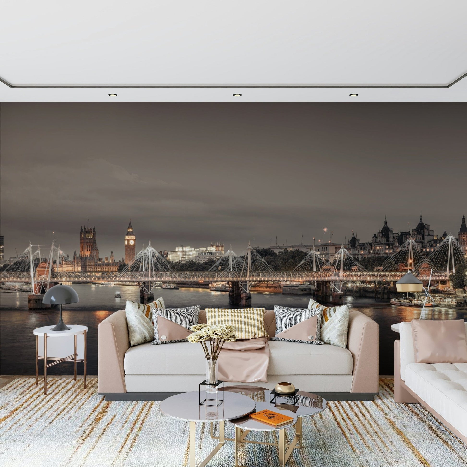 London's Nightfall Wall Mural in a creative studio with professional desk equipment.