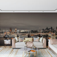 London's Nightfall Wall Mural in a creative studio with professional desk equipment.