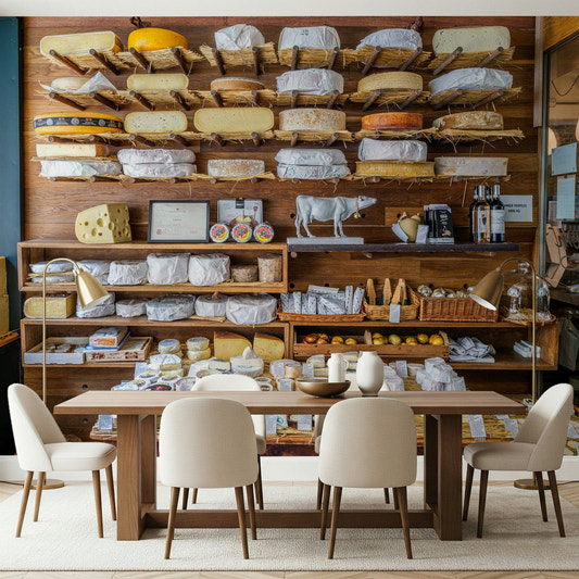 London's Organic Cheese Shop Wall Mural in a creative office wallpaper.