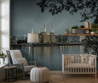 Sophisticated urban mural in a professional workspace for a calm atmosphere.
