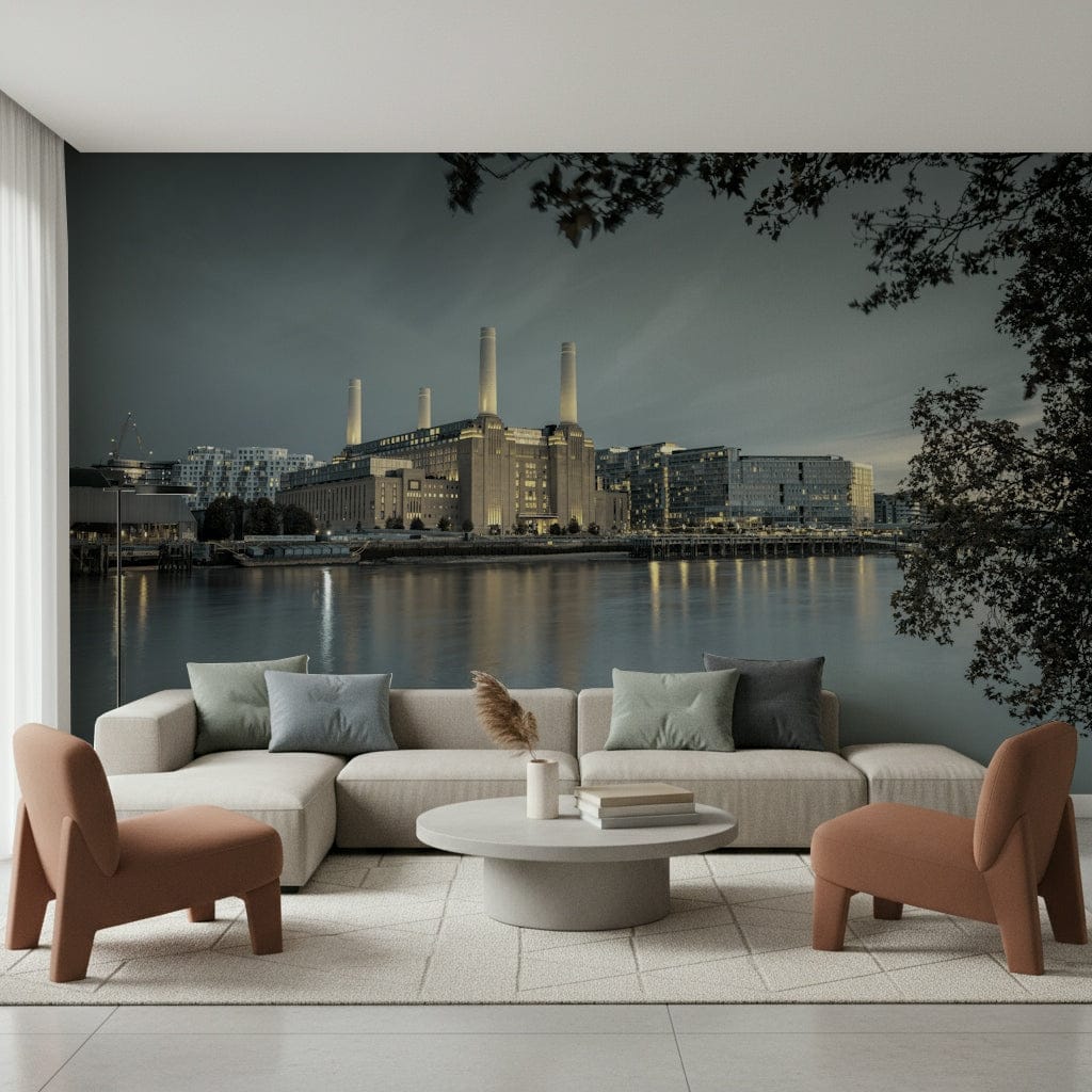 London's Powerhouse Wall Mural installed in a cozy reading nook with a plush chair., GD6466