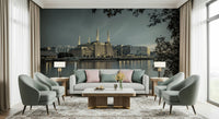 London's Powerhouse Wall Mural serving as a centerpiece in a modern guest room.
