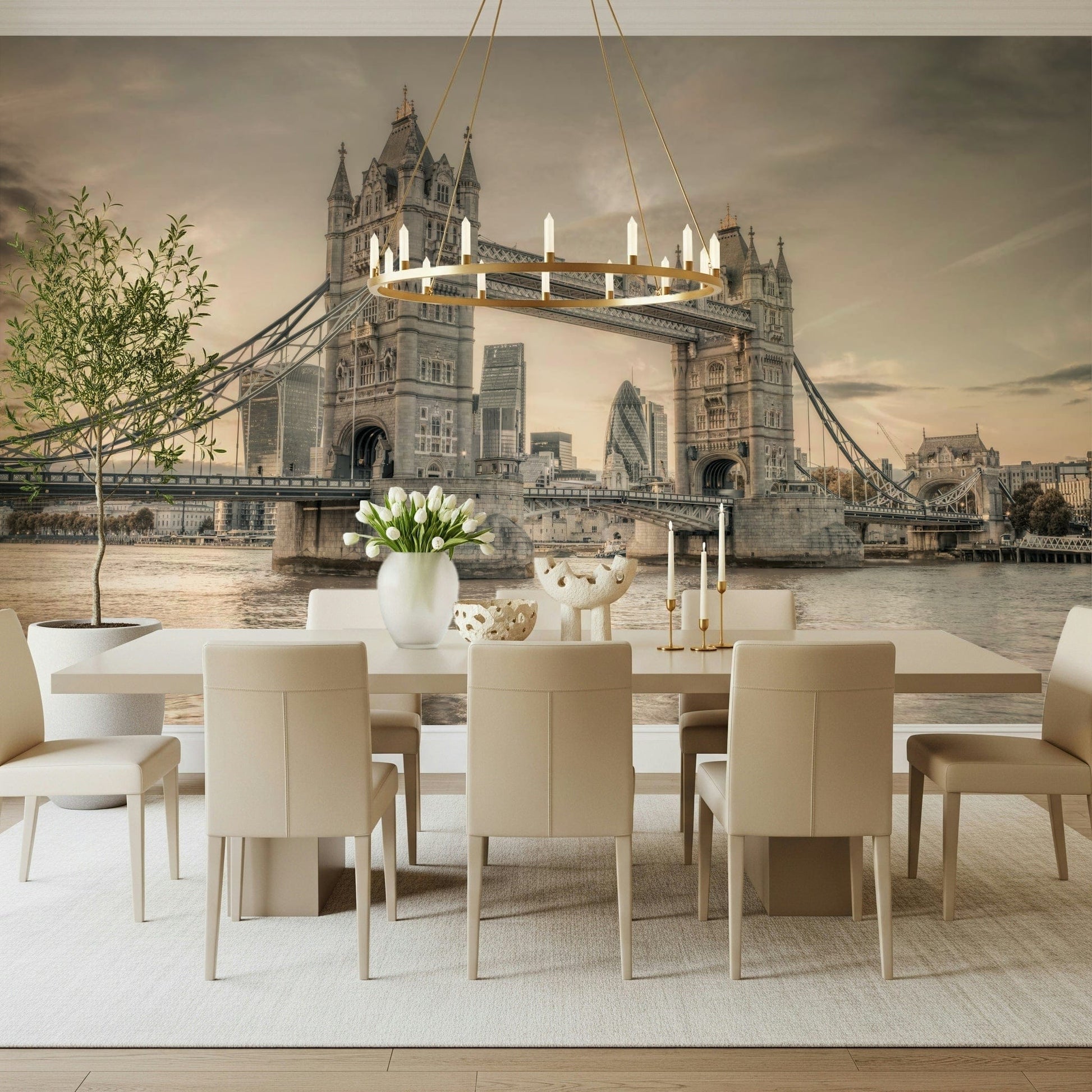London's Tower Bridge wallpaper for an industrial style workspace.