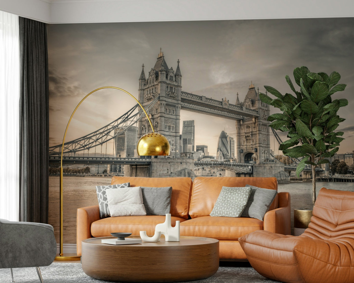 Evening city lights wall mural on a large residential feature wall.