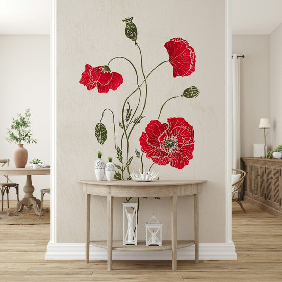 Lonely Red Poppy Wall Mural with bold botanical artwork GD7350
