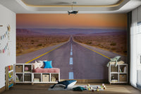 Serene road trip vibes with long highway mural.

