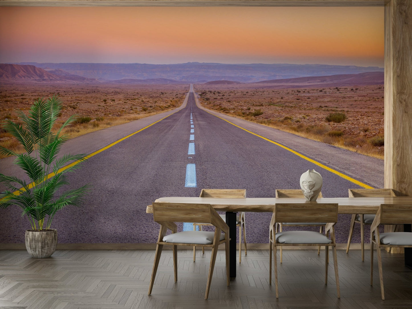 Scenic highway wall mural with vast open road.

