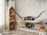 Detailed longhorn horns and powerful presence.

