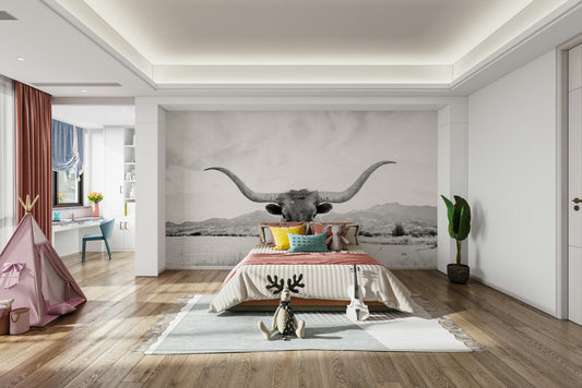 Majestic longhorn in black and white.

