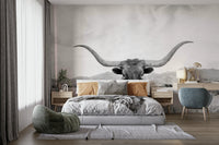 Wall covering evoking the American West and nature.

