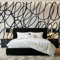 Loop Lines wallpaper for walls black abstract scribble art design.