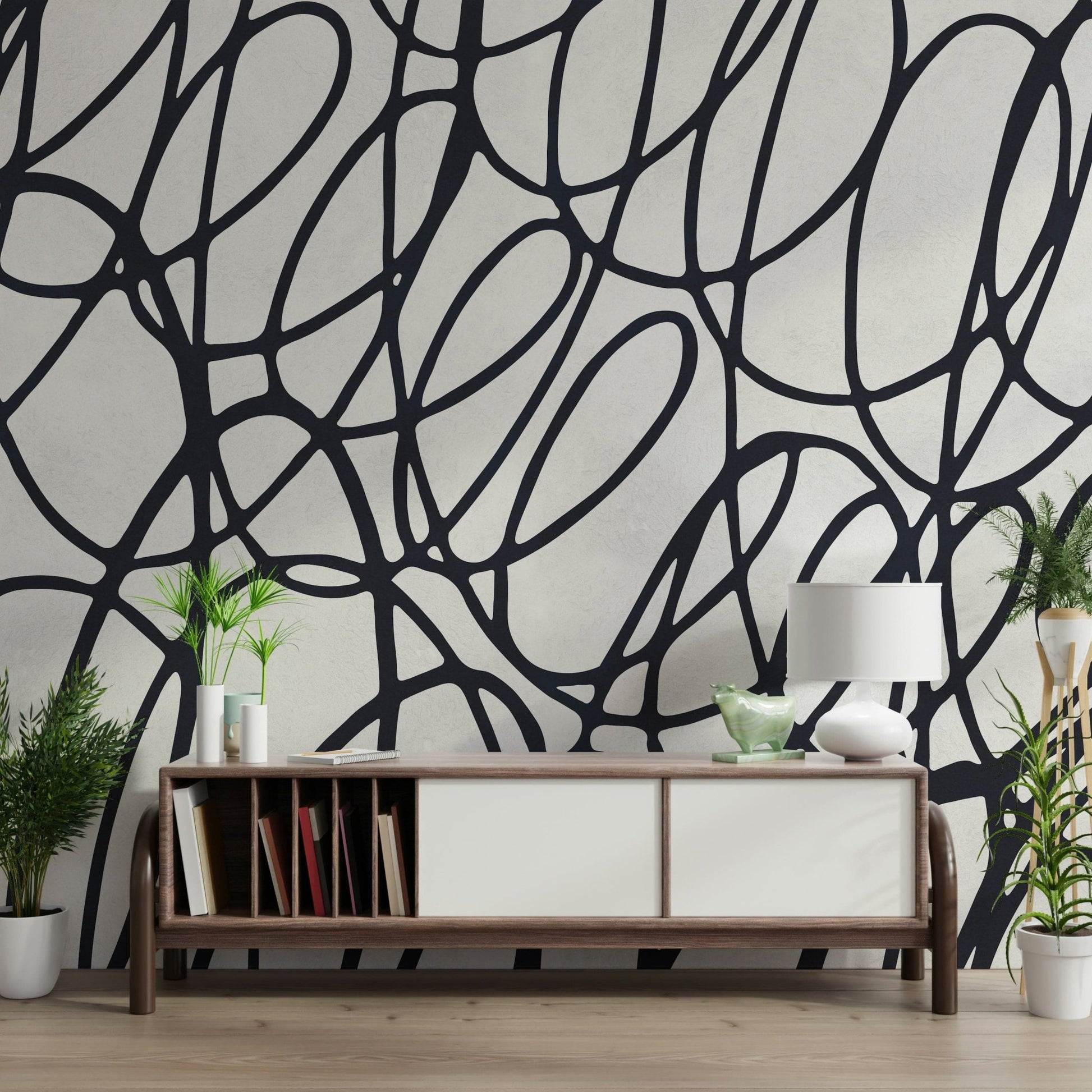 Funky Loop Lines wall covering contemporary interwoven graphic motif.