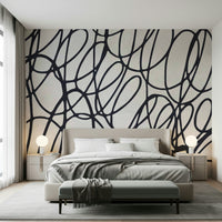 Graphic Loop Lines wall mural striking black white visual statement.