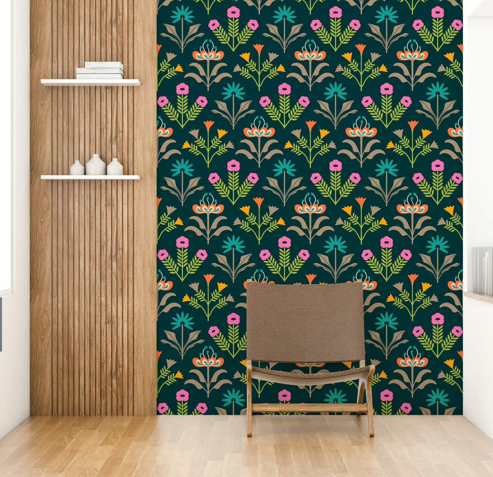 Captures the essence of classic 20th-century design with a cheerful twist.
