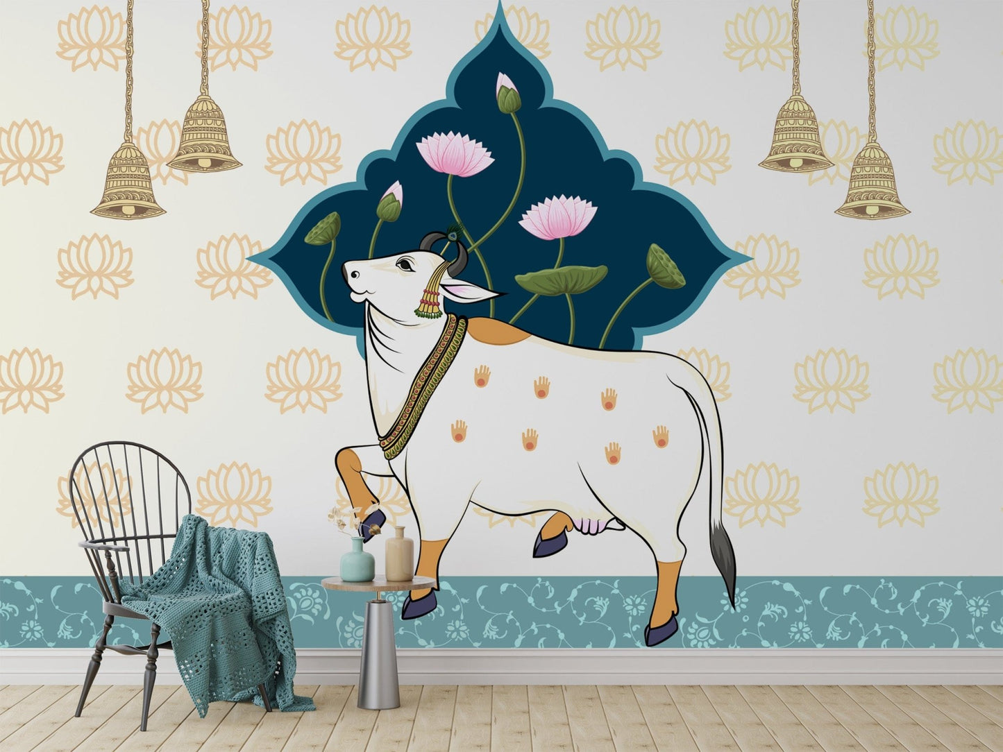 Traditional Lotus Bliss Pichwai Wallpaper

