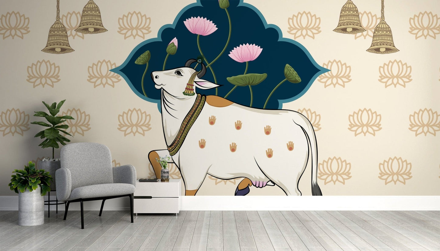 Lotus Bliss Pichwai Indian Wallpaper