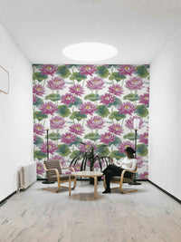The design features large, elegant lotus blossoms and lily pads in a harmonious arrangement.

