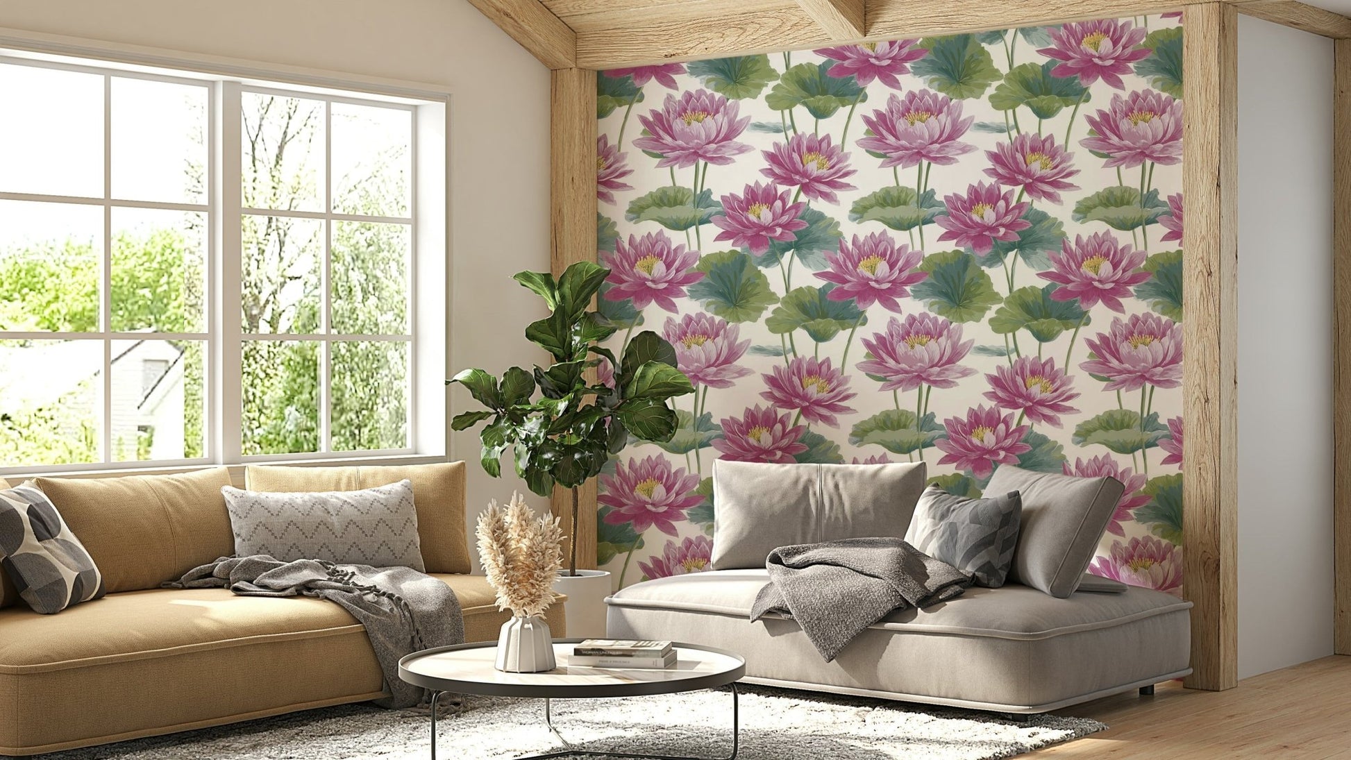 The wall mural is installed on a bedroom feature wall.

