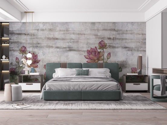 Lotus elegance mural with vibrant flowers, C72