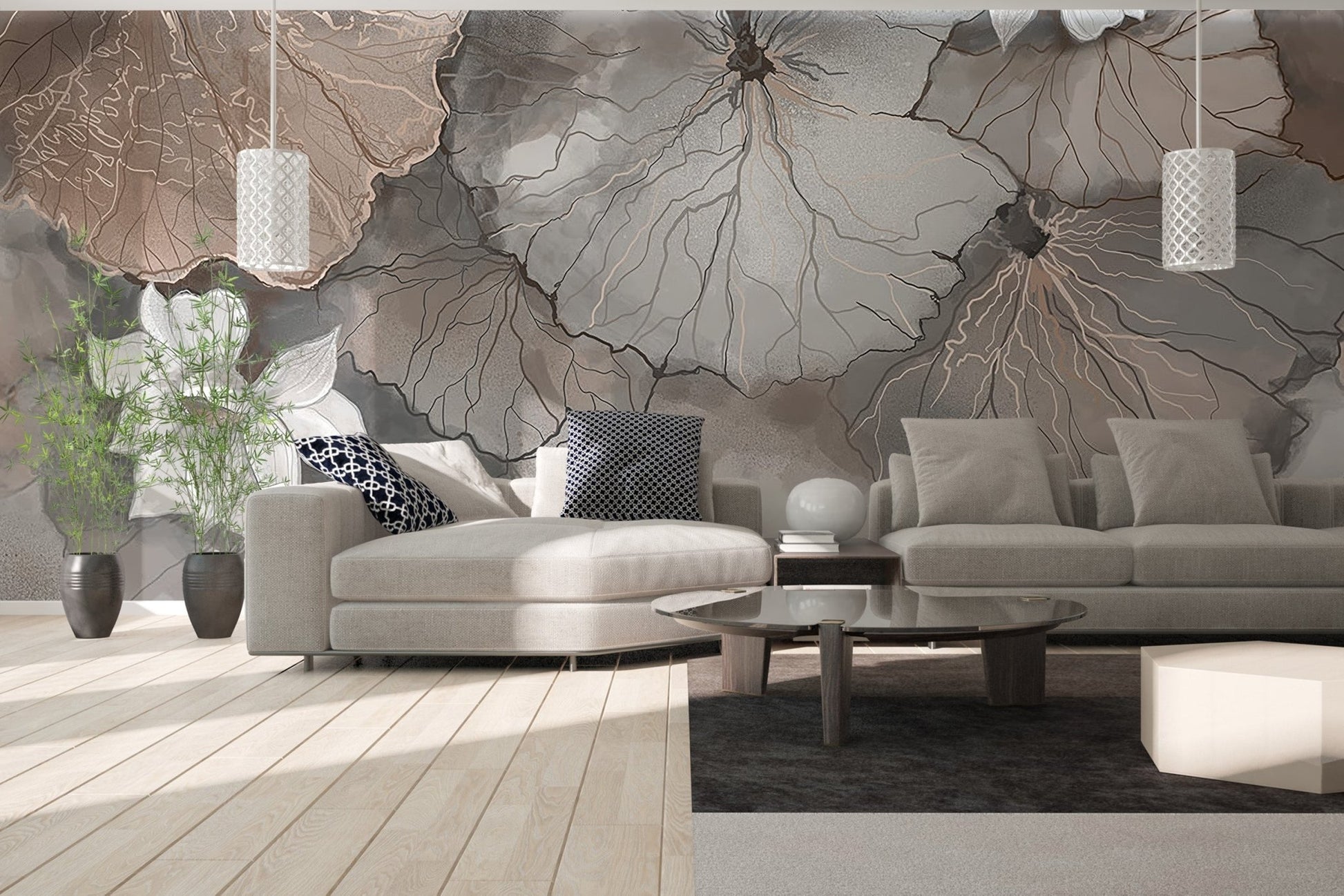 Lotus Leaf Symphony Peach Mural - Giffywalls