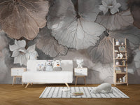 Lotus Leaf Symphony Peach Mural - Giffywalls