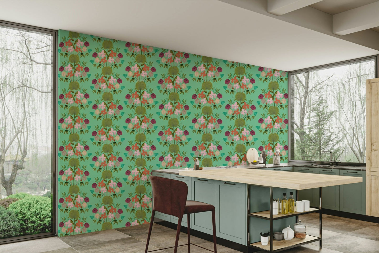 Mural wallpaper with lotus leaves

