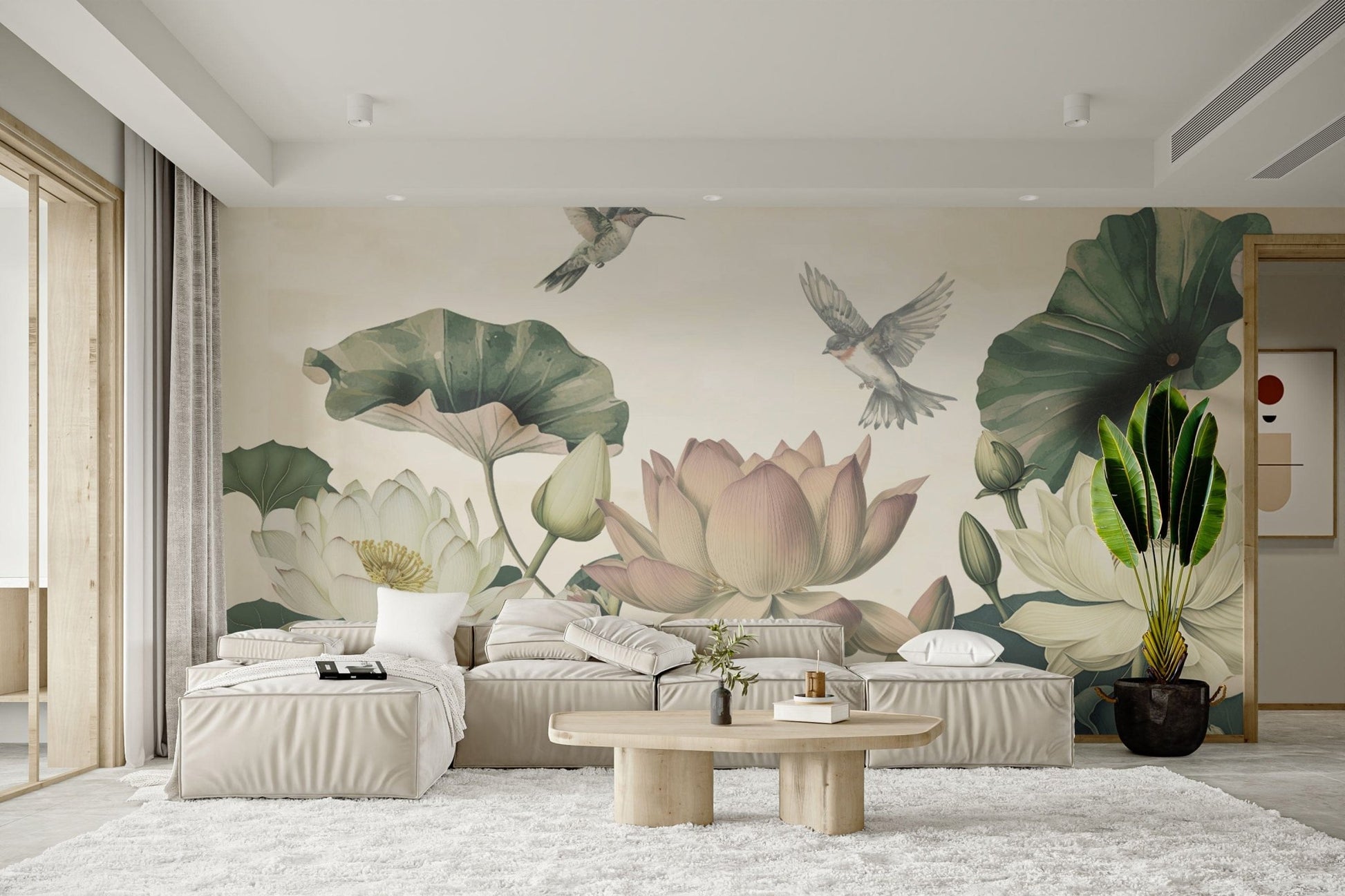 Tranquil Botanical Lotus Flower Wallpaper
