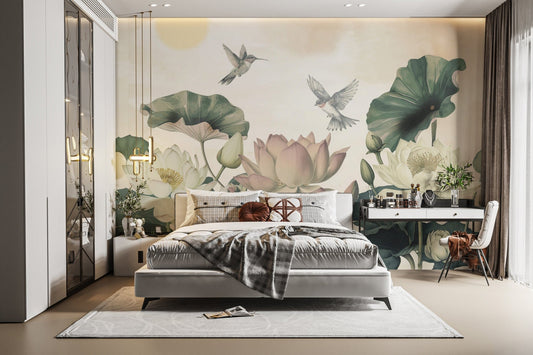 Lotus Paradise Botanical Floral Wallpaper
